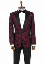 Load image into Gallery viewer, Floral Patterned Burgundy Men Dinner Jacket - Wessi
