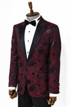 Load image into Gallery viewer, Floral Patterned Burgundy Men Dinner Jacket - Wessi
