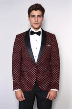Load image into Gallery viewer, Dot Patterned Slim Fit Burgundy Men Dinner Jacket - Wessi
