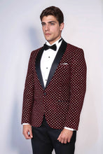 Load image into Gallery viewer, Dot Patterned Slim Fit Burgundy Men Dinner Jacket - Wessi
