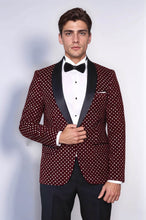 Load image into Gallery viewer, Dot Patterned Slim Fit Burgundy Men Dinner Jacket - Wessi
