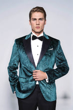 Load image into Gallery viewer, Floral Patterned Velvet Green Men Evening Jacket - Wessi
