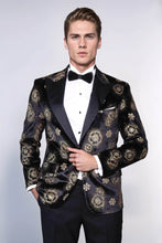 Load image into Gallery viewer, Black Patterned Over Black Men Prom Blazer - Wessi
