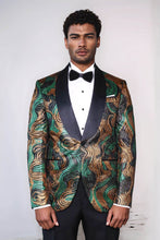 Load image into Gallery viewer, Gold-Green Patterned Over Black Men Stage Performers Jacket - Wessi
