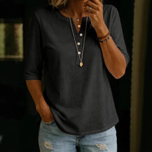 Load image into Gallery viewer, Women's Solid Color Henley Button-Up Short Sleeve Top
