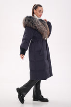 Load image into Gallery viewer, Rei Genuine Fur Trim Hooded Down Coat in Navy
