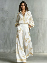 Load image into Gallery viewer, Women's Deep V-Neck Zipper Top &amp; Wide Leg Pants Two-Piece Set
