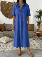 Load image into Gallery viewer, Women's Linen Blend Short Sleeve Polo Neck Maxi Dress
