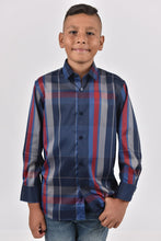 Load image into Gallery viewer, Kid&#39;s Modern Fit Navy Plaid Digital Print Shirt
