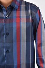 Load image into Gallery viewer, Kid&#39;s Modern Fit Navy Plaid Digital Print Shirt
