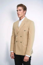 Load image into Gallery viewer, Double Breasted Slim Fit Striped Cream Men Blazer - Wessi

