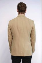 Load image into Gallery viewer, Double Breasted Slim Fit Striped Cream Men Blazer - Wessi
