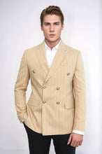 Load image into Gallery viewer, Double Breasted Slim Fit Striped Cream Men Blazer - Wessi
