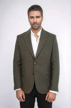 Load image into Gallery viewer, Houndstooth Wool Dark Green Men Blazer - Wessi
