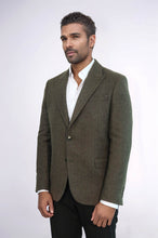 Load image into Gallery viewer, Houndstooth Wool Dark Green Men Blazer - Wessi
