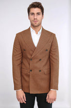 Load image into Gallery viewer, Houndstooth Patterned Tawny Men Double Breasted Blazer - Wessi
