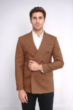 Load image into Gallery viewer, Houndstooth Patterned Tawny Men Double Breasted Blazer - Wessi
