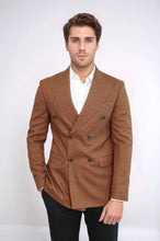 Load image into Gallery viewer, Houndstooth Patterned Tawny Men Double Breasted Blazer - Wessi
