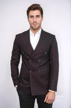 Load image into Gallery viewer, Houndstooth Patterned Burgundy Men Double Breasted Blazer - Wessi
