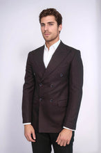 Load image into Gallery viewer, Houndstooth Patterned Burgundy Men Double Breasted Blazer - Wessi
