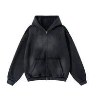 Load image into Gallery viewer, NOIR DISTRESSED ZIP HOODIE
