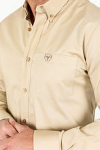 Load image into Gallery viewer, Men’s Single Pocket Logo Modern Fit Stretch Dress Shirt - Beige
