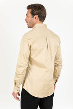 Load image into Gallery viewer, Men’s Single Pocket Logo Modern Fit Stretch Dress Shirt - Beige
