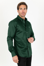 Load image into Gallery viewer, Men’s Single Pocket Logo Modern Fit Stretch Dress Shirt - Green
