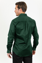 Load image into Gallery viewer, Men’s Single Pocket Logo Modern Fit Stretch Dress Shirt - Green
