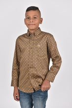Load image into Gallery viewer, Kid&#39;s Cotton Brown Monogram Digital Print Dress Shirt
