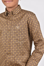 Load image into Gallery viewer, Kid&#39;s Cotton Brown Monogram Digital Print Dress Shirt
