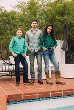 Load image into Gallery viewer, Kid&#39;s Cotton Green Monogram Digital Print Dress Shirt
