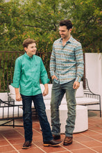 Load image into Gallery viewer, Kid&#39;s Cotton Green Monogram Digital Print Dress Shirt

