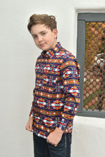 Load image into Gallery viewer, Kid&#39;s Cotton Navy Aztec Digital Print Dress Shirt
