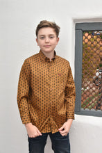 Load image into Gallery viewer, Kid&#39;s Cotton Gold Aztec Digital Print Dress Shirt

