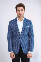 Load image into Gallery viewer, Striped Blue Slim-Fit Blazer - Wessi
