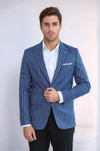 Load image into Gallery viewer, Striped Blue Slim-Fit Blazer - Wessi
