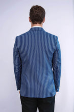 Load image into Gallery viewer, Striped Blue Slim-Fit Blazer - Wessi
