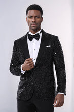 Load image into Gallery viewer, Sequin Patterned Black Party Blazer | Wessi

