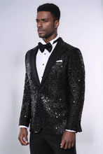 Load image into Gallery viewer, Sequin Patterned Black Party Blazer | Wessi
