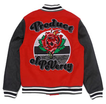 Load image into Gallery viewer, F1026 Product of Poverty Varsity Jacket - Red
