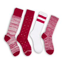 Load image into Gallery viewer, Cardinal / White Mixed Socks 4 Pack -A
