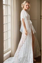 Load image into Gallery viewer, Chantilly Floral Lace Tulle Mesh Long Bridal Robe with Train
