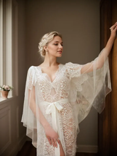 Load image into Gallery viewer, Chantilly Floral Lace Tulle Mesh Long Bridal Robe with Train
