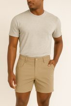 Load image into Gallery viewer, Everyday Stretch Shorts with a Comfortable Built-In Liner- Denim Style- Khaki
