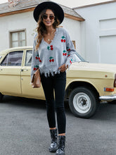 Load image into Gallery viewer, Cherry Pattern V-Neck Fringe Cropped Sweater | NCS
