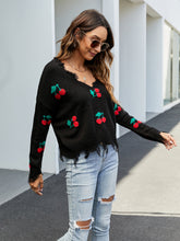 Load image into Gallery viewer, Cherry Pattern V-Neck Fringe Cropped Sweater | NCS
