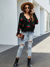 Load image into Gallery viewer, Cherry Pattern V-Neck Fringe Cropped Sweater | NCS

