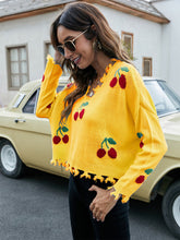 Load image into Gallery viewer, Cherry Pattern V-Neck Fringe Cropped Sweater | NCS
