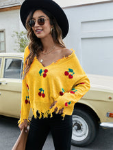 Load image into Gallery viewer, Cherry Pattern V-Neck Fringe Cropped Sweater | NCS
